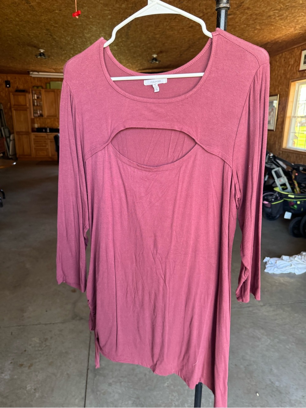 Maurices Rose-Mauve Long Sleeve Cutout Front Top